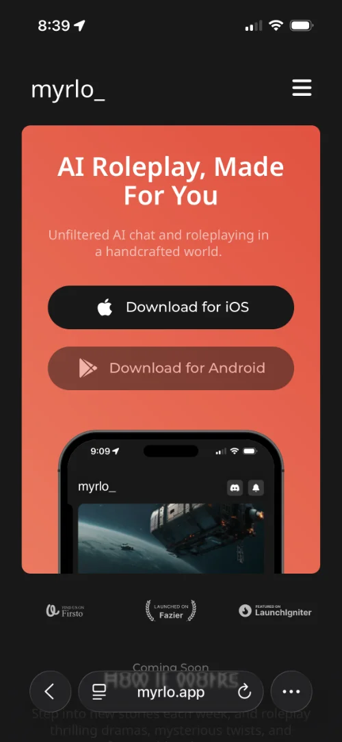 Screenshot of the Myrlo Website