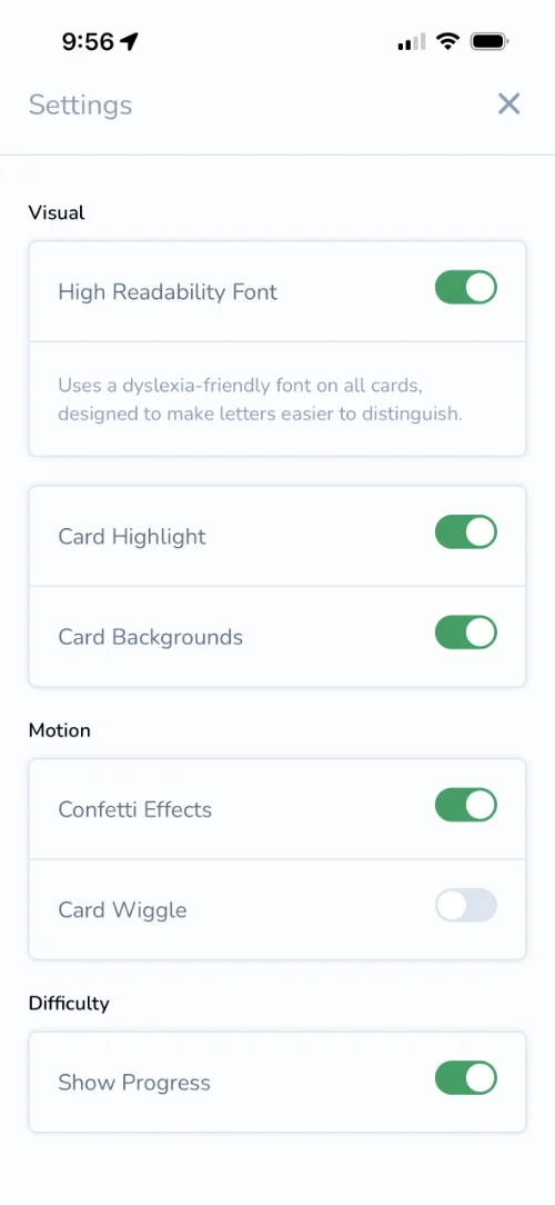 Screenshot of the Ollie Settings